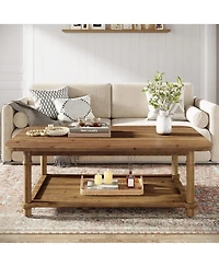 Tribesigns 47" Rectangle Coffee Table, Solid Wood Center Table with 2-Tier Storage