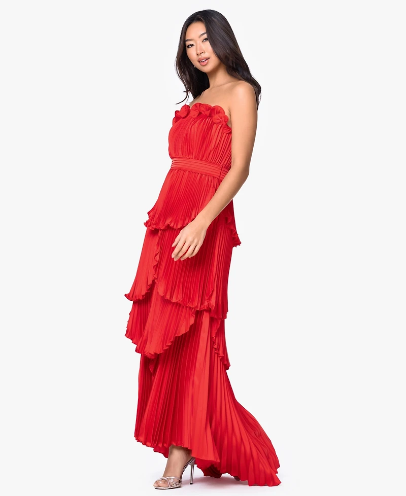 Betsy & Adam Women's Strapless High-Low Ball Gown