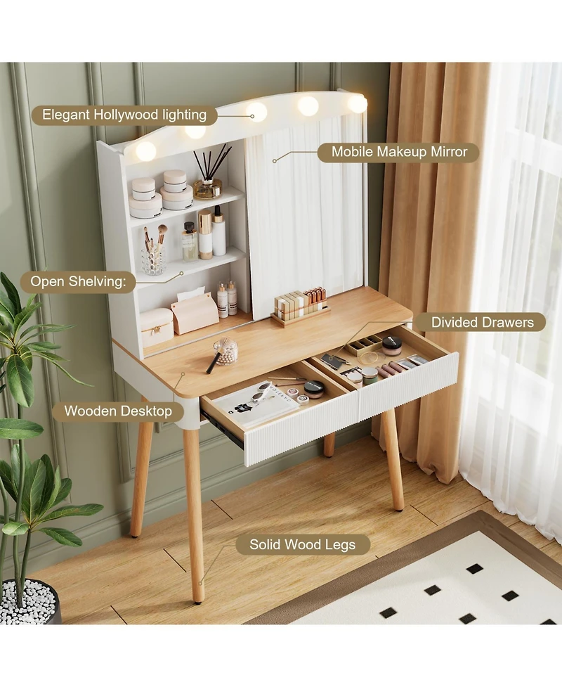 Streamdale Furniture Vanity Desk with Lighted Mirror, Storage & Drawers