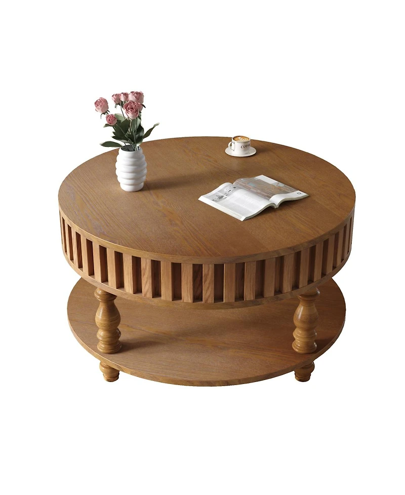 Streamdale Furniture Farmhouse Fluted Coffee Table with Storage, Rustic Center Table