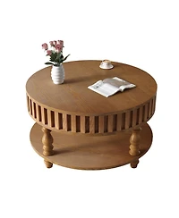 Streamdale Furniture Farmhouse Fluted Coffee Table with Storage, Rustic Center Table