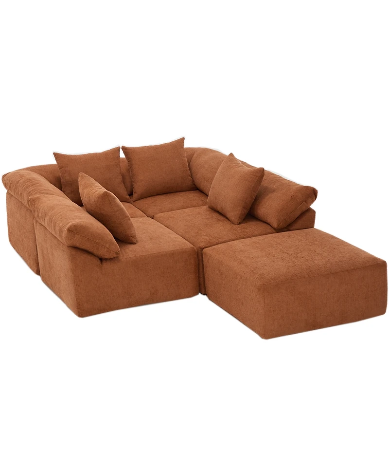 Streamdale Furniture Chenille 5-Seat L-Shaped Modular Sectional Sofa with Ottoman