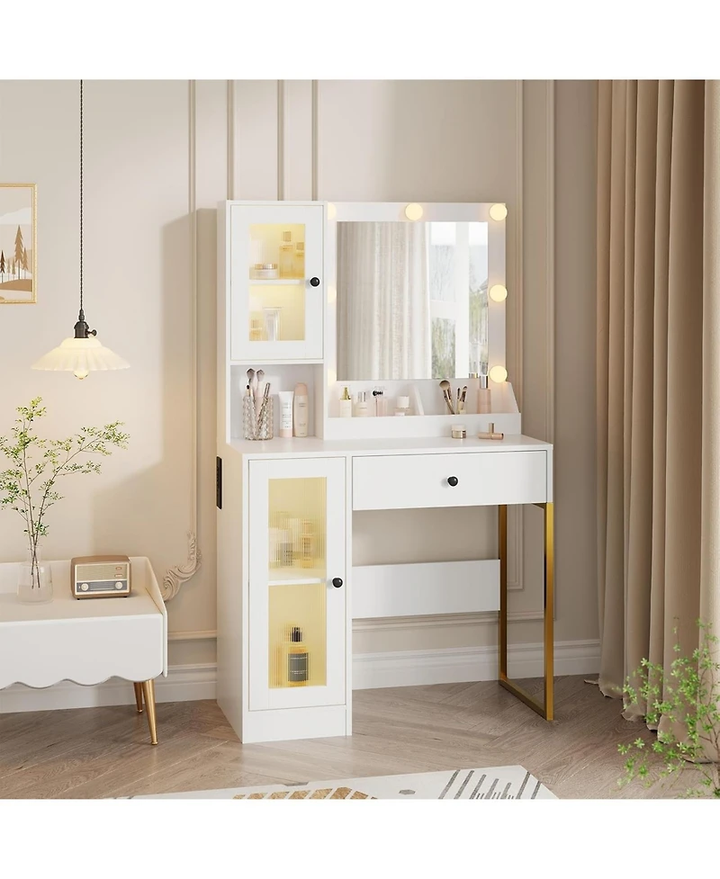 gaomon Makeup Vanity Desk with 3-Color Led Lighted Mirror