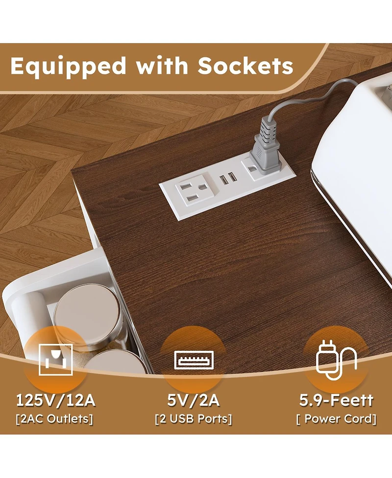 Streamdale Furniture 74.8" White Kitchen Island with Extendable Table, Power Outlet & Storage