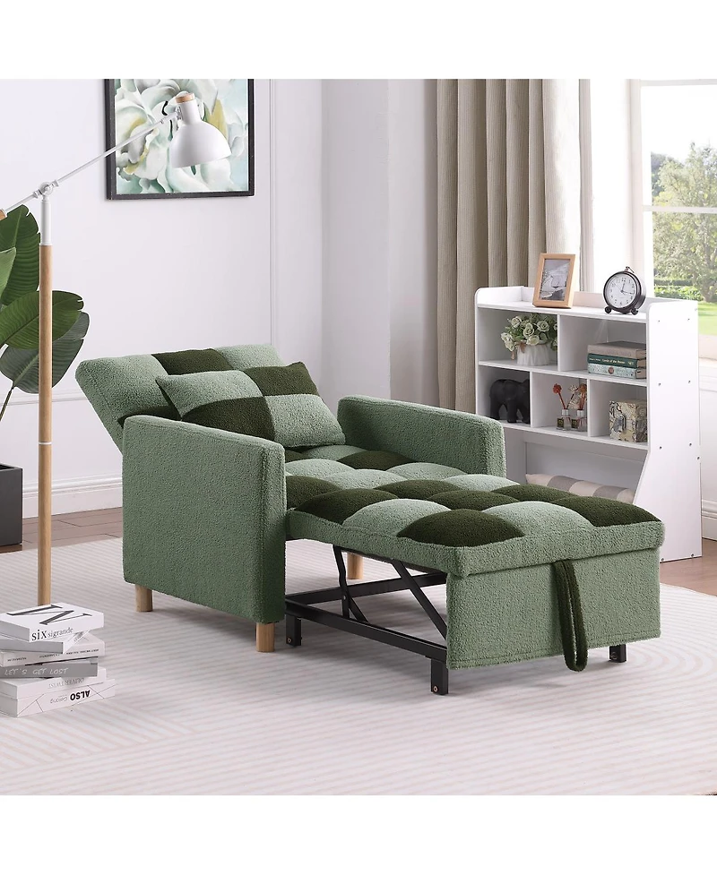 Streamdale Furniture Convertible Sleeper Sofa Chair Bed with Pillow, Teddy Fabric