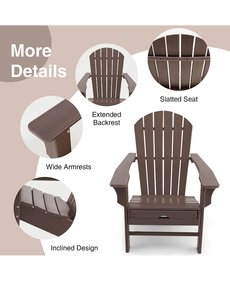 Gymax Patio Adirondack Chair Hdpe Outdoor Lounge w/ Retractable Ottoman