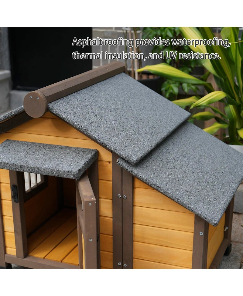 6thdruple Solid Wood Dog House with Elevated Floor, 45 Inch Waterproof Outdoor Dog House for Medium Dogs