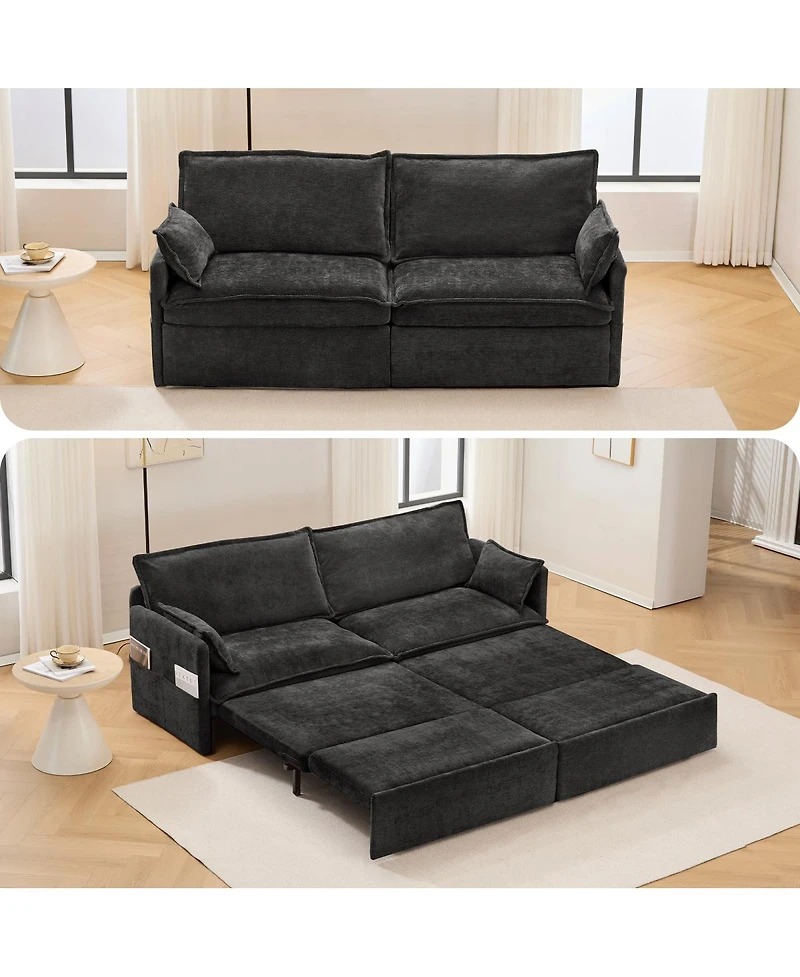 Streamdale Furniture Versatile 3-in-1 Chenille Sleeper Sofa with Storage & Charging