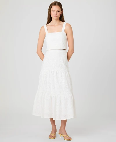 French Connection Women's Square-Neck Floral Eyelet Crop Top