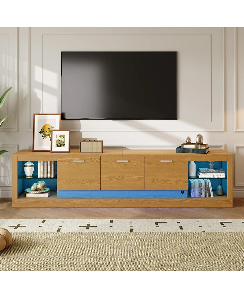 sumyeg 78" Modern Tv Stand for 90" TVs, Entertainment Center with 6 Cabinets & 2 Open Shelves