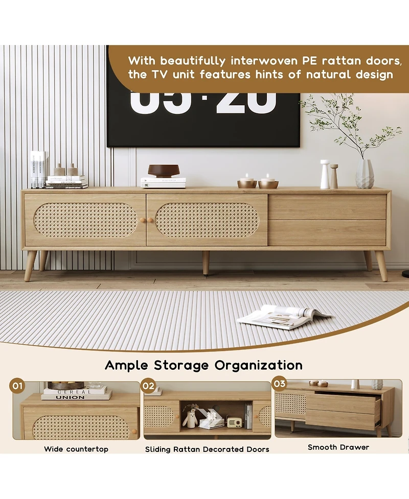 sumyeg Boho Cabinet with Tv Stand Modern Farmhouse Media Console with Solid Wood Legs