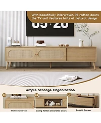 sumyeg Boho Cabinet with Tv Stand Modern Farmhouse Media Console with Solid Wood Legs