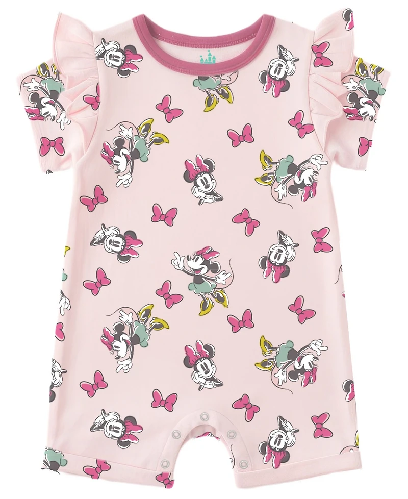 Disney Baby Girls' Minnie Print Romper and Hat, 2-Piece Set