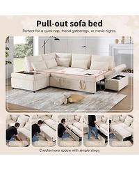 Streamdale Furniture Streamdale 107" Sectional Sleeper Sofa Bed with Pull Out Couch, L-shaped, Usb/Type-c Charging