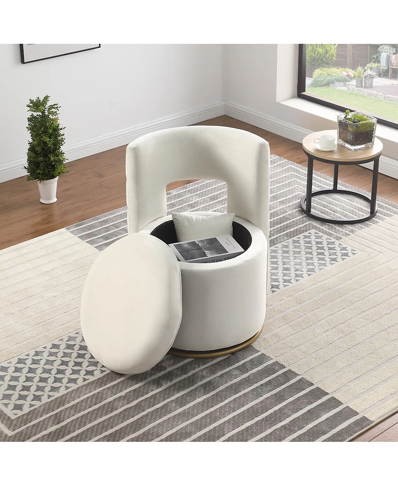 Streamdale Furniture 360° Swivel Accent Chair with Storage & Gold Base