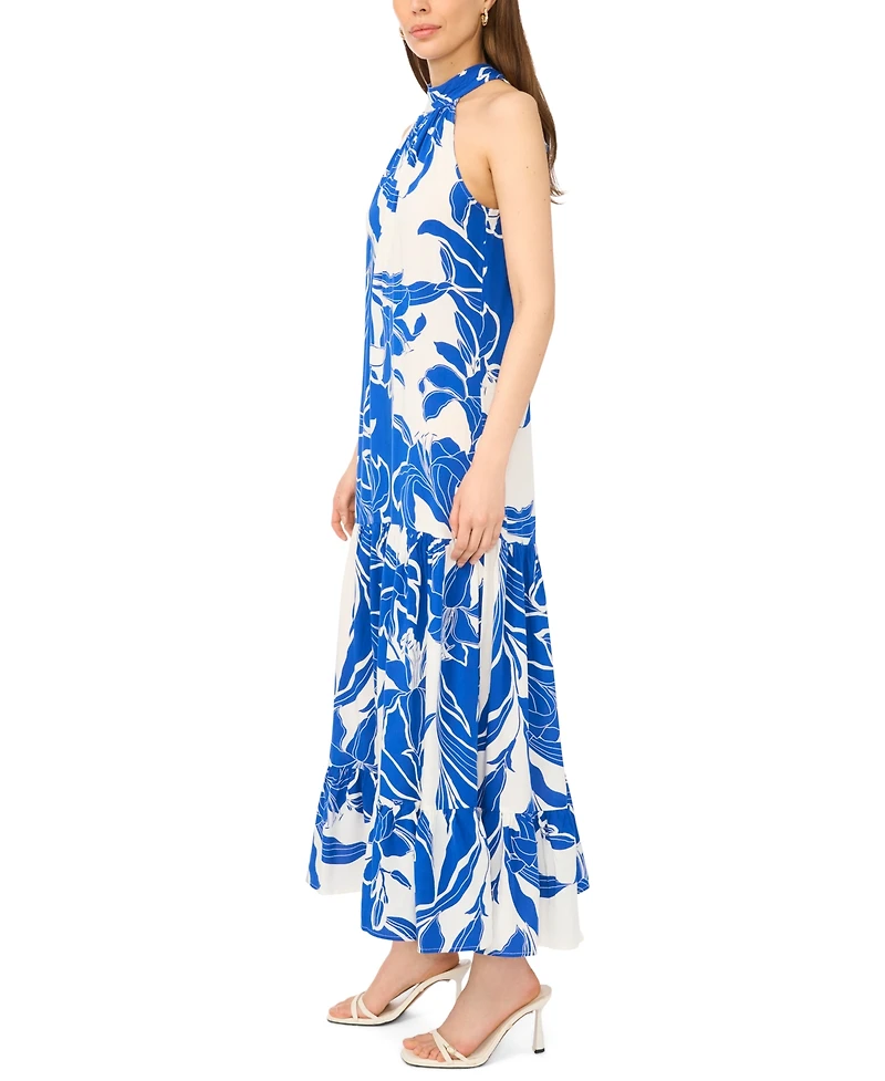 Msk Women's Sleeveless Halter Neck Tiered Maxi Dress