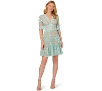Adrianna Papell Women's V-Neck Lace Embroidery Dress