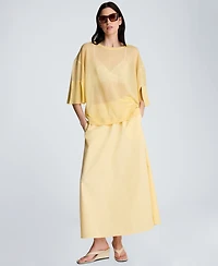 Kenneth Cole Women's Semi-Sheer Crewneck Slit-Sleeve Top