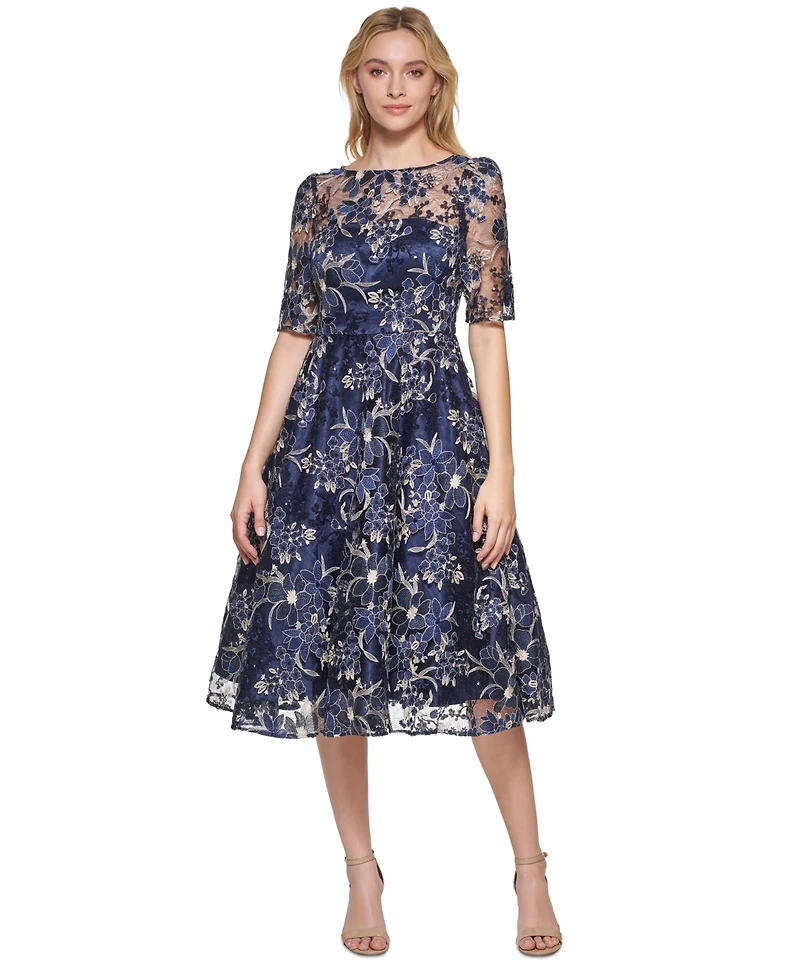 Eliza J Women's Elbow-Sleeve Illusion Yoke Short Dress