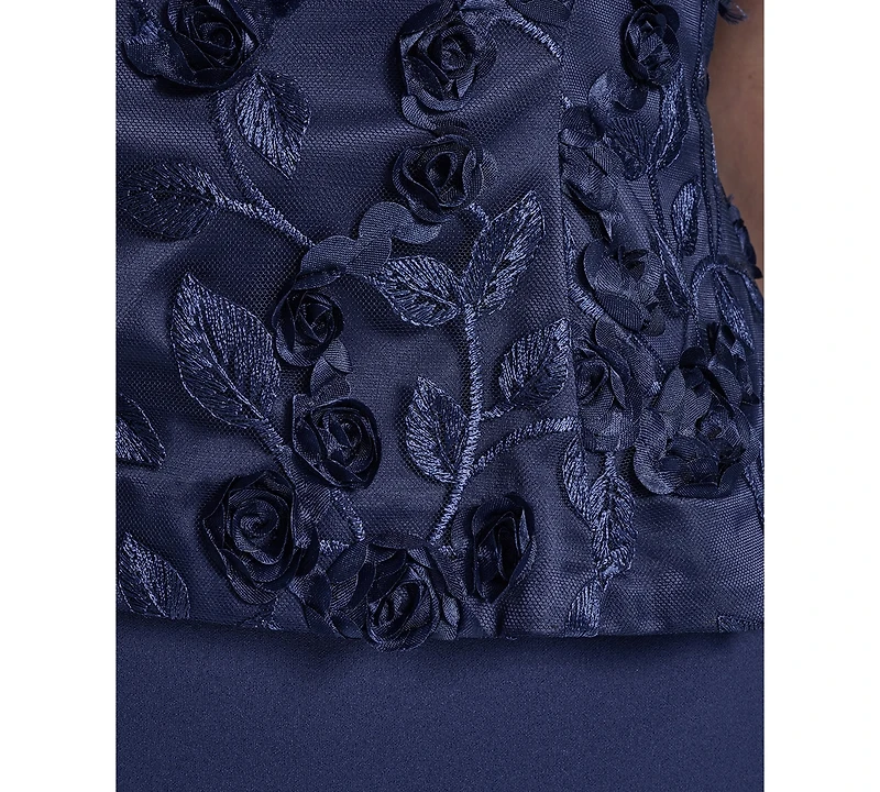 Eliza J Women's Spaghetti Strap Combo Overlay Top Mermaid Gown