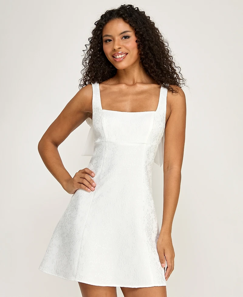 City Studios Women's Floral Jacquard Square Neck Dress