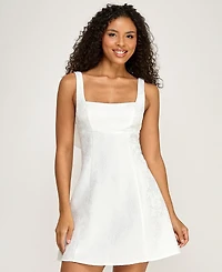 City Studios Women's Floral Jacquard Square Neck Dress