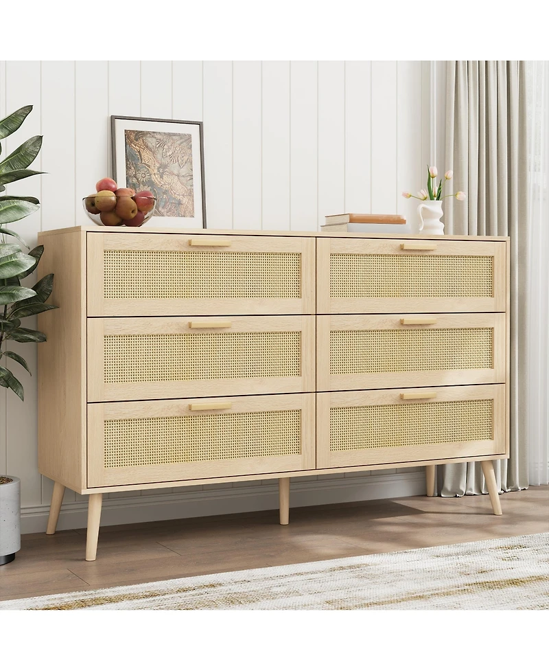Rattan Storage Cabinet with 6 Drawers