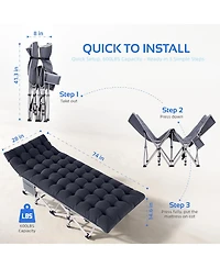 Inolait Adjustable 4-Position Folding Bed, Lounge Chair & Camping Cot with Pillow & Thicked Mattress