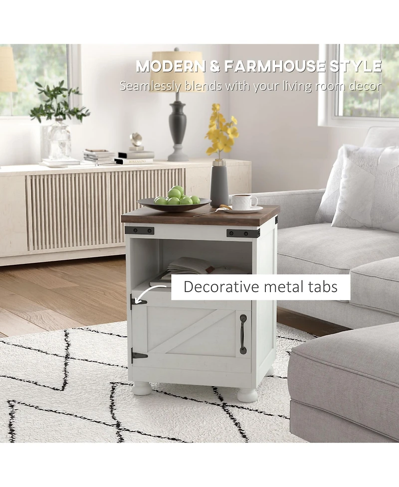 Homcom Farmhouse Side Table, End Table with Open Shelf and Cupboard,