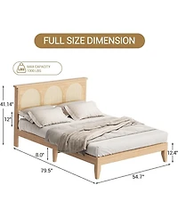 gaomon Boho Rattan Bed Frame Wood Platform Smart Rgb Led Rattan Headboard Under Storage No Box Spring Easy Assembly
