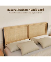gaomon Bed Frame with Rattan Headboard and Footboard, Boho Wooden Platform, No Box Spring Needed, Easy Assembly