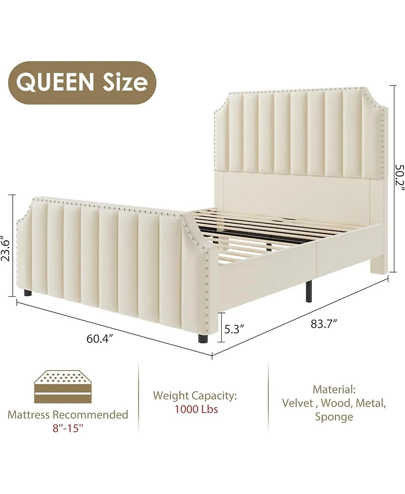 gaomon Bed Frame with Headboard & Footboard, Upholstered, Strong Wooden Slats, No Box Spring