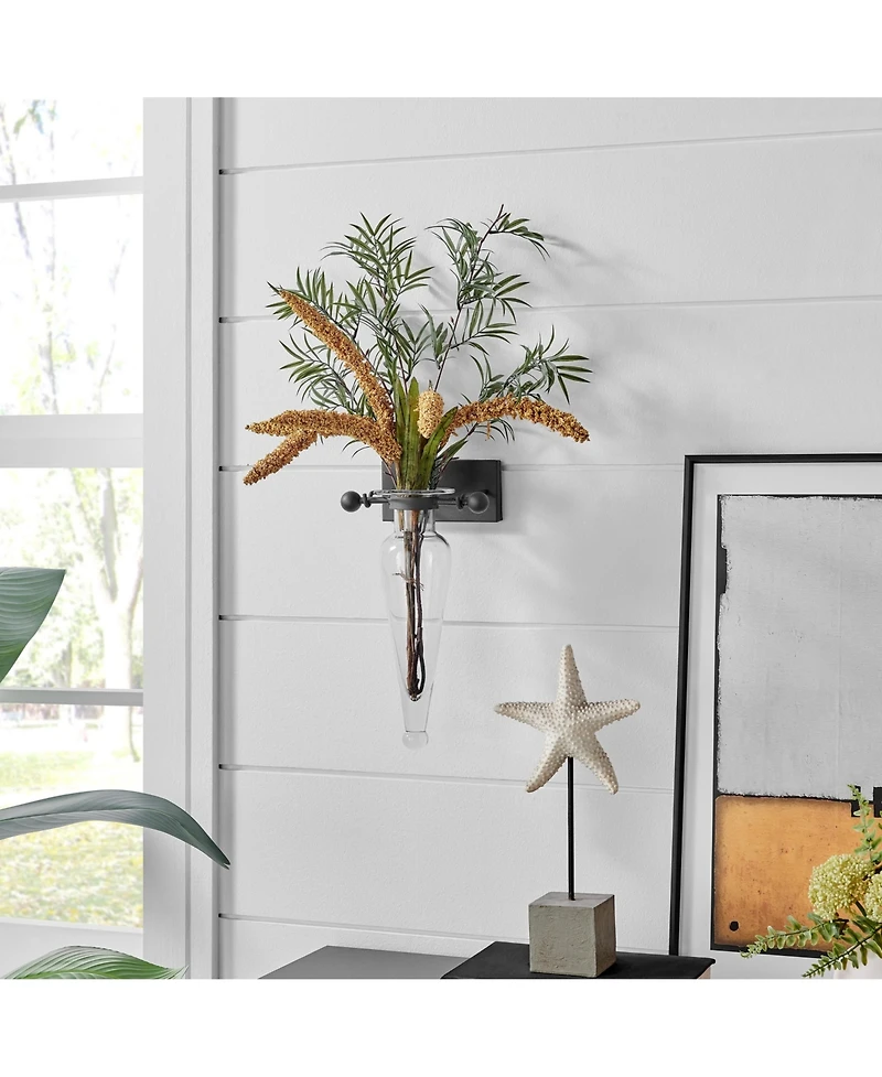 Danya B. Clear Amphora Vase on Iron Sconce with Finials