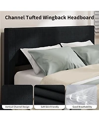 gaomon Full Upholstered Platform Bed Frame 4 Storage Drawers Corduroy Tufted Wingback Headboard Wood Slat Support No Box Spring