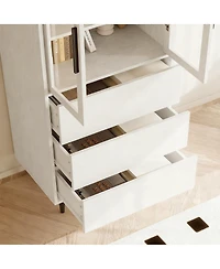 Yigii 70.9" Glass Door Bookshelf 5-Tier Display Cabinet Narrow Storage Bookcase