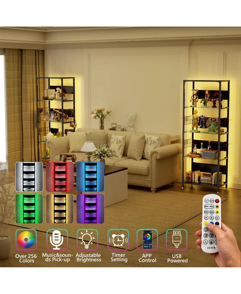 Rainsken Glass Display Shelf with Rgb Led Lights