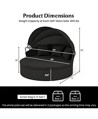 Gymax Patio Round Daybed Wicker Daybed w/ Retractable Canopy Separated Seating Sectional Sofa