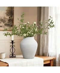 LuxenHome Antique White Cement Vase, 13.4" Tall, Decorative Accent for Tabletops and Open Shelving
