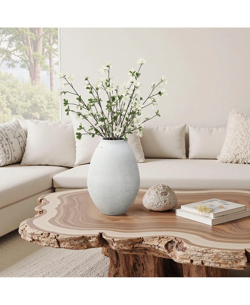 LuxenHome Antique White Cement Bulb Vase, 12.8" Tall Home Accent for Tabletops and Open Shelving