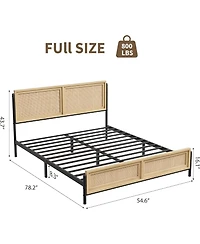gaomon Bed Frame with Rattan Headboard & Footboard, Boho Wooden Platform Bed, No Box Spring Needed, Noise-Free, Easy Assembly