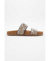 Forever & Always Shoes Women's Jamie Leather Double Strap Slide Sandal with Stones