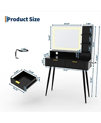 gaomon Mid-Century Modern Makeup Vanity Desk with Lighted Mirror.