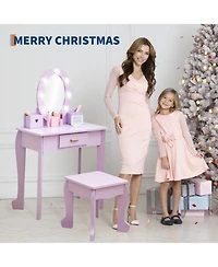 gaomon Toddler Lighted Vanity and Stool Set,Girls Perfect Gift Makeup Pretend Play Table.