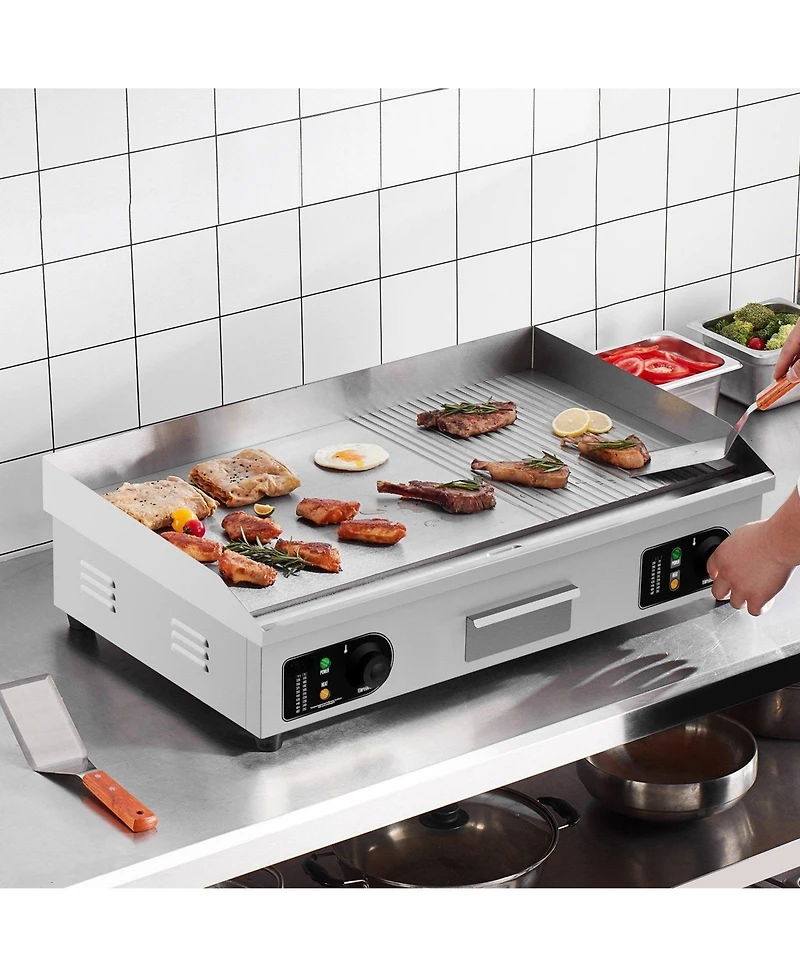 Ecooso Commercial Electric Countertop Half Flat Top Griddle, Adjustable Temperature