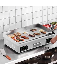 Ecooso Commercial Electric Countertop Half Flat Top Griddle, Adjustable Temperature