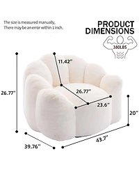 Rainsken Large Bean Bag Chair, Faux Fur Reading Sofa Chair with Petal Backrest and Pull Ring, Oversize Reading Chair for Bedroom