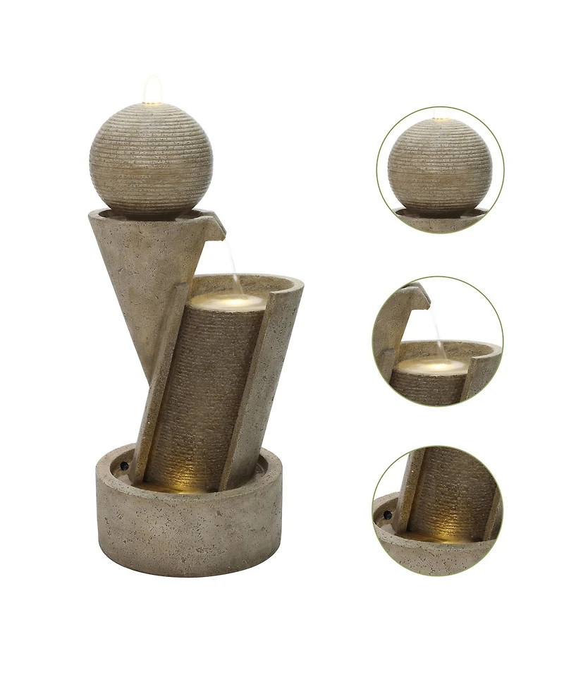 LuxenHome Lighted Patio Fountain, Resin Tiered Design for Backyard