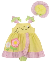 Blueberi Boulevard Baby Girls' Embroidered Dress with Hat