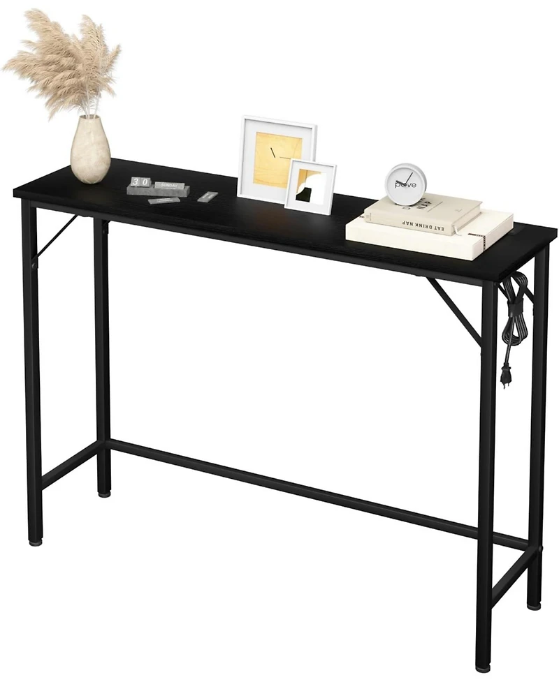 gaomon 39.4" Narrow Industrial Console Table with Built-In Outlet and Usb Ports