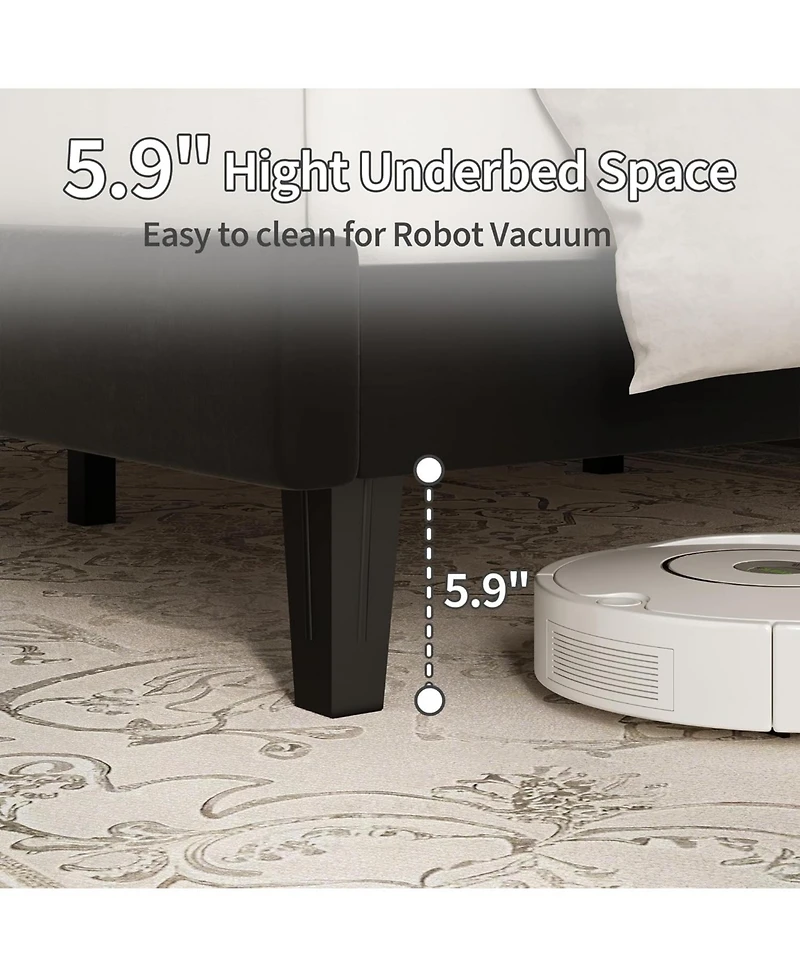 gaomon Velvet Upholstered Platform Bed Frame with Vertical Channel Tufted Headboard, Adjustable Height, Noise Free